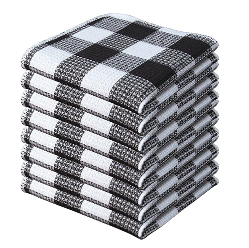 Waffle Weave Plaid Dish Cloths, 100% Cotton, 12x12 Inch, Soft Absorbent Quick Drying Buffalo Check Dish Rags for Kitchen, 8 Pack, Spring Easter Summer - Black & White - color: Black White, size: 12 x 12 - 8 Pack