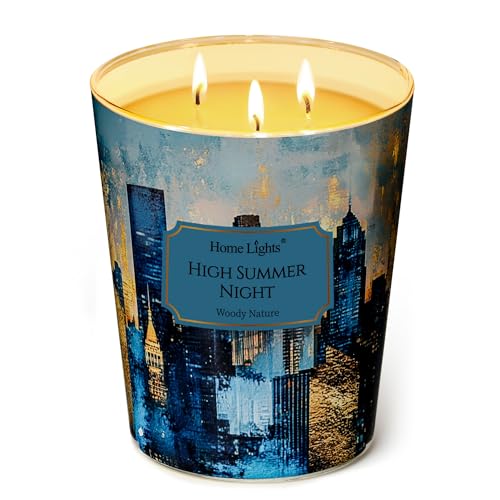 HomeLights High Summer Night Scented Candles | 34oz Soy Candles Industrial Chic 3-Wick Large Candle Jars | Ideal Candle Gifts for Events, Home Decor Stress, Relief & Relaxation - color: High Summer Night, size: 34oz 3-wick