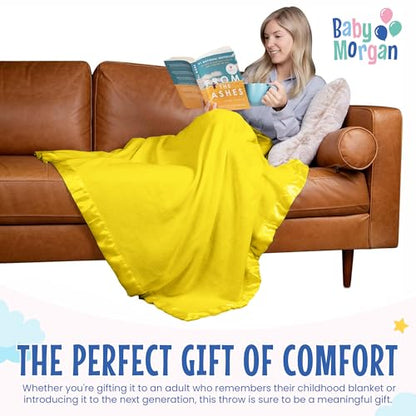Thermal Waffle Knit Throw Blanket Satin Trim Yellow 50" x 60" | Adult throw blanket with soft lightweight waffle knit design, satin trim & breathable layer for couch, bed & living room use. - color: Yellow - Satin Trim