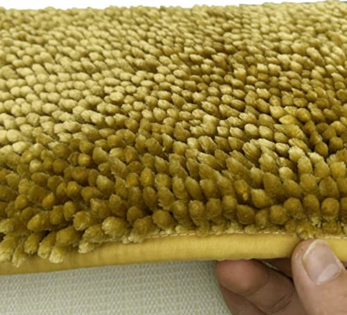Madeals Chenille Bath Rug Set 3 Piece Bathroom Contour Rugs Combo, Soft Shaggy 2 Piece Bath Shower Mat and U-Shaped Toilet Floor Rug Golden - color: Golden, size: 20"x 32"/16"x 24"/Contour/