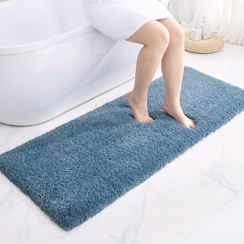 Disolla Blue Bathrom Runner Rug 24x59 - Large Soft Plush Bath Mat, Thick Long Non-Slip Shaggy Floor Mat, Ultra-Absorbent for Master Bathroom Bedroom - color: Blue, size: 2' x 4'11" (24''x59'' Bathroom Rug)