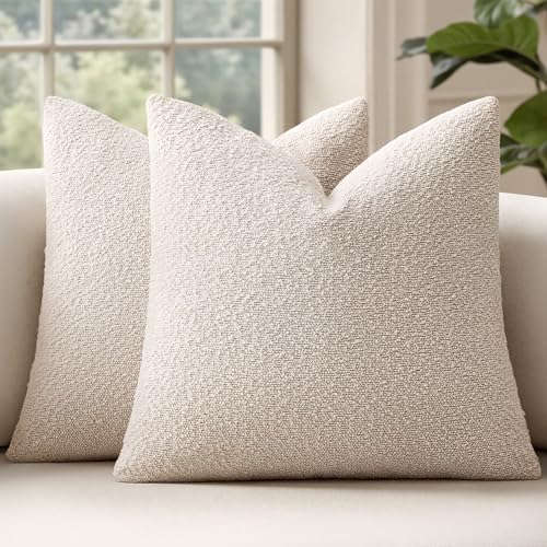MIULEE 16x16 Decorative Lumbar Boucle Couch Pillow Covers Beige | Set of 2 Textured Neutral Throw Pillow Covers, Accent Solid Pillowcases, Sofa Living Room Home Decor - color: Beige, size: 16" x 16" (Pack of 2)