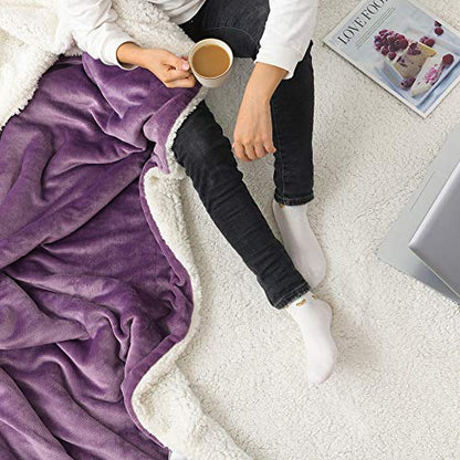NANPIPER Couch Blanket Reversible Sherpa Flannel Blanket Ultra-Soft Plush Warm Fleece Microfiber (60"x80",Cassis Purple) - color: Cassis Purple, size: Twin