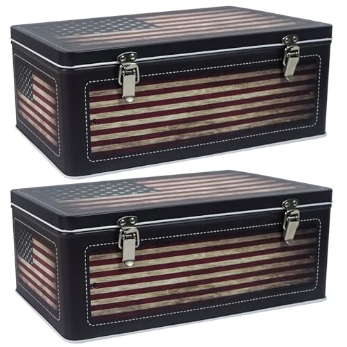 DreamsEden Vintage American Flag Tin Metal Keepsake Boxes (Pack of 2) - Decorative Patriotic Gift Memory Storage Box for Keepsakes Memories Card Letter Photo Seed (USA Flag) - color: 2x Vintage USA Flag