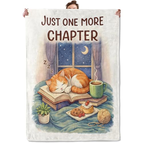 Sleeping Cat Throw Blanket, Cute Kitten with Book and Coffee, Soft Flannel Fleece, 50x60 Inch, Bedroom Sofa Reading Nook Blankets for Books Lovers, Cozy Heartwarming Home Decor Gifts - color: Cat 02, size: 60x50 INCH