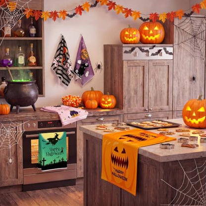Fourluoo 8 Pcs Halloween Kitchen Towels, Halloween Decorative Hand Pumpkin Dish Towels Set Spooky Tea Cloths for Home Kitchen Bathroom Decor, 16 x 24 Inch - style: Pumpkin