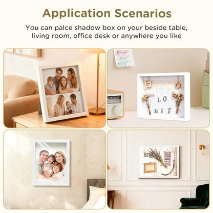 2 Pack Shadow Box Frame 11"x 14" - Wood Deep Shadowbox with Glass Shadow Boxes Display Cases Suitable for Photos, Dried Flowers, Handicrafts Picture Frames for Wall Hanging Tabletop (White) - size: 11×14-2pcs-white