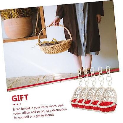 ORFOFE 5pcs Handwoven Rattan Hanging Baskets Nest Shape Decorative Storage Baskets Handles Stylish Wall Decor for Home and Office Organization