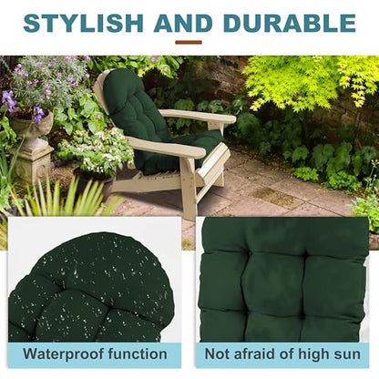 Adirondack Chair Cushion, Rocking Chair Cushion 44x19.4x4 inch, High Back Patio Cushions of Upper and Lower with Ties, Sunscreen and Fade-Resistant (Dark Green, 2) - color: Dark Green