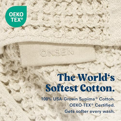 ONSEN Supima® Waffle Hand Towels, Quick Dry Lint Free 100% USA Cotton, Lightweight Absorbent Hand Towel Set, 16x30 in (Oatmeal, Hand Towel 2-Pack) - color: Oatmeal, size: Hand Towel 2-Pack