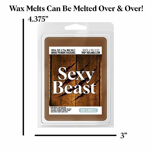 Sexy Beast Cologne Scented Wax Melts for Men, 4 Pack Vegan Soy | Layered scent notes: citrus, bergamot, sea salt, lavender, jasmine, amber, cedar and exotic musk; handcrafted in Colorado - size: 4 Pack Wax Melts