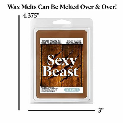 Sexy Beast Cologne Scented Wax Melts for Men, 4 Pack Vegan Soy | Layered scent notes: citrus, bergamot, sea salt, lavender, jasmine, amber, cedar and exotic musk; handcrafted in Colorado - size: 4 Pack Wax Melts