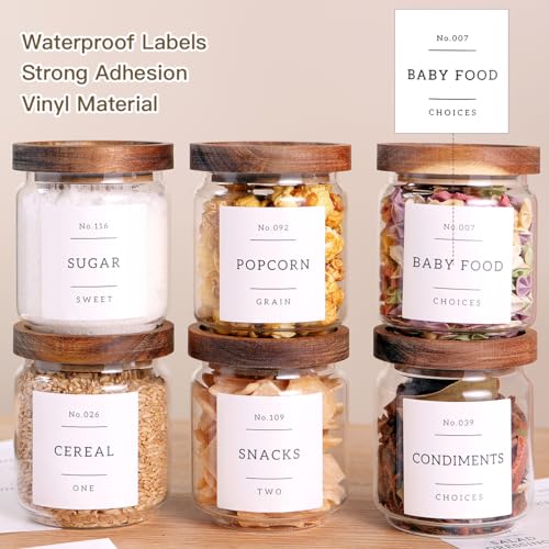 6 Set Glass Pantry Storage Jars with Acacia Airtight Lid - 15oz Thicken Glass Kitchen Canisters with 132 Pantry Labels - Clear Glass Food Storage Containers with Wood Lid for Tea,Sugar,Spice,herbs