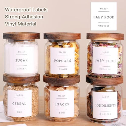 6 Set Glass Pantry Storage Jars with Acacia Airtight Lid - 15oz Thicken Glass Kitchen Canisters with 132 Pantry Labels - Clear Glass Food Storage Containers with Wood Lid for Tea,Sugar,Spice,herbs