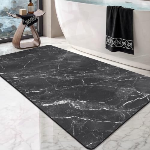Color&Geometry Black Marble Bathroom Rugs Non Slip,Absorbent Thin Bath Mat | 43"x24"Washable Bath mats for Bathroom,Bath Mat Quick Dry Low Pile Bathroom Rug for Bathtub and Shower Floor - color: Black Marble, size: 24"x43"