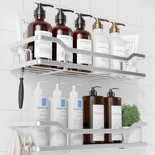 Kitsure Shower Caddy, Adhesive Shower Organizer, X-Large, Silver | Stainless Steel Shelf for Inside Shower, No Drill Bathroom Organizers and Storage, Home Decor Accessories - color: Silver, size: X-Large