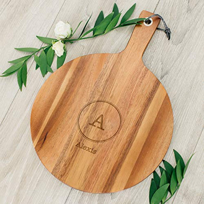 Weddingstar Personalized Wooden Round Cutting Board or Serving Board with Handle 12" x 16.5" - Circle Monogram Etching - color: Circle Monogram, size: 16.5"L x 12"W