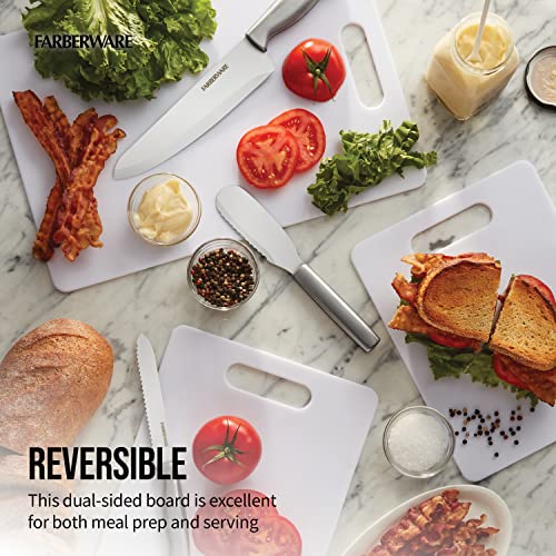 FARBERWARE Large Cutting Board, Dishwasher- Safe Plastic Chopping Board for Kitchen with Easy Grip Handle, 11in by 14in, White - size: 11"L x 14"W