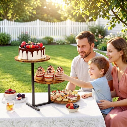 Emfogo 3 Tier Cupcake Tower Stand for 24 Cupcakes, Wooden Tiered Tray Stands, Display Cup Cake Dessert Tower for Party Afternoon Tea, Food Holder Stand for Baby Shower Wedding Birthday (1 Pack) - color: 1pack 9.8" diameter
