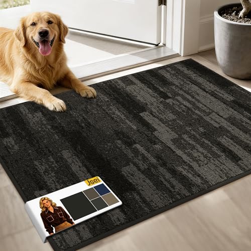 JSEI Dirt Trapper Door Mat 24"x36", Non-Slip Doormat, Dark Gray | Entryway Rugs Washable,Trap Dirt Absorbent Welcome Floor Mat, Low Profile Dog Door Mats for Front Back Door, Wet Shoes & Paws - color: Dark Gray, size: 24'' X 36''