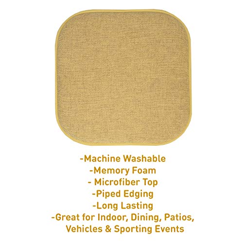 Sweet Home Collection Chair Cushion Memory Foam Pads Honeycomb Pattern Slip Non Skid Rubber Back Rounded Square 16" x 16" Seat Cover, 4 Pack, Alexis Gold - color: Alexis Gold, size: 4 Pack