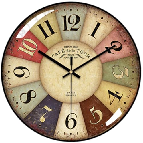 Vintage Wall Clock-12 Retro Rustic Style Quartz Clock,Silent Non-Ticking with Glass Dial,Battery Operated for Living Room, Kitchen, Home, Bathroom, Bedroom - color: B