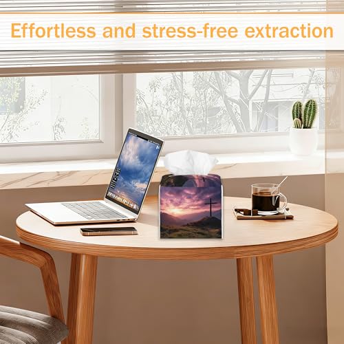 Cross 2 Pcs Tissue Box Cover Square, Mountain Tissue Box Holder Waterproof Leather Facial Paper Organizer Dispenser for Bathroom Home Car Nightstand - color: Cross