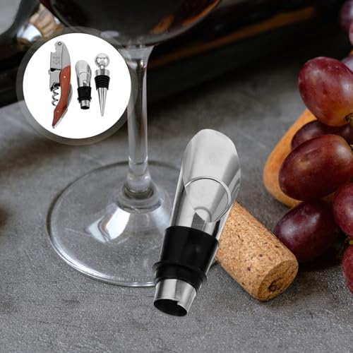 SOLUSTRE Stainless Steel Wine Opener Set Creative Accessories Kit with Corkscrew Pourer and Stopper Elegant Gift Box for Home and Travel Use for Wine Lovers