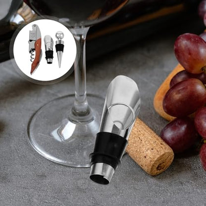 SOLUSTRE Stainless Steel Wine Opener Set Creative Accessories Kit with Corkscrew Pourer and Stopper Elegant Gift Box for Home and Travel Use for Wine Lovers