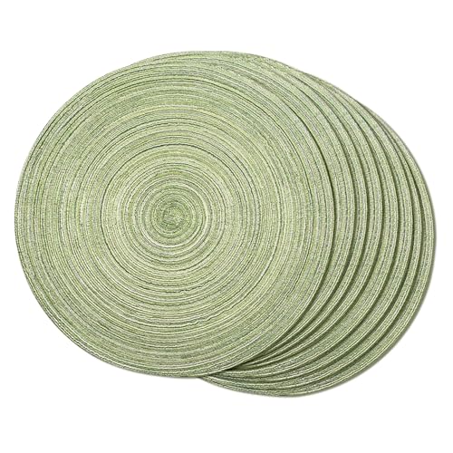 FunWheat Round Braided Placemats Set of 8 Place mats for Dining Tables Woven Heat Resistant Table Mats 15 inch(E Light Green, 8pcs) - color: Multi Light Green, size: 8pcs