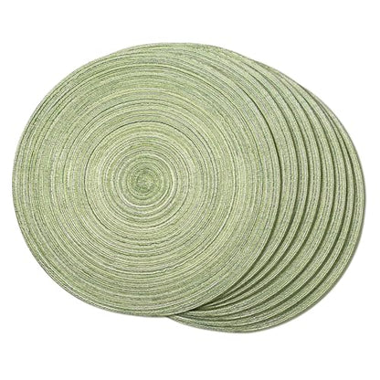 FunWheat Round Braided Placemats Set of 8 Place mats for Dining Tables Woven Heat Resistant Table Mats 15 inch(E Light Green, 8pcs) - color: Multi Light Green, size: 8pcs