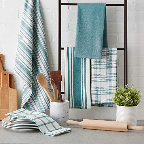 DII Assorted Woven, Kitchen Dishtowel Set, 18x28, Teal, 5 Piece - color: Teal