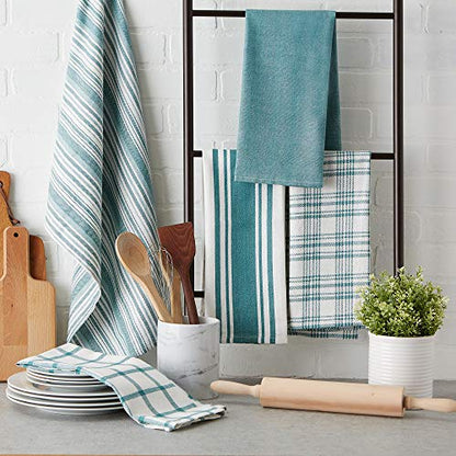 DII Assorted Woven, Kitchen Dishtowel Set, 18x28, Teal, 5 Piece - color: Teal