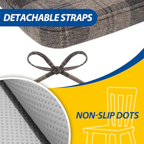 AAAAAcessories D-Shaped Chair Cushions, 2" Thick Dining Chair Pads with Ties and Removable, Machine-Washable Cover, 17" x 16", Set of 2, Brown Checkered - color: Brown Checkered, size: 2 Count(Pack of 1)