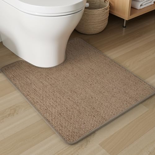 PADOOR Braided Toilet Rugs U Shaped, Non Slip Toilet Mats for Bathroom Floor Machine Washable Super Absorbent Contour Bath Rugs for Toilet Mat Quick Dry U Shaped Toilet Rug, 20''x24'' Brown - color: Brown, size: 20''x24'' U-Shaped