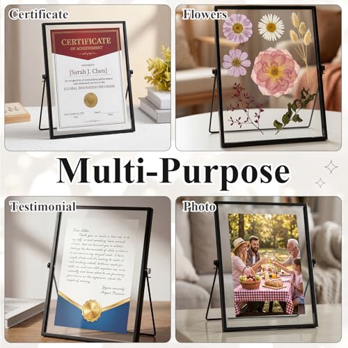 12 Pack Black Floating Photo Frame, 6 x 8 Inches Double Glass Desktop Picture Frames with Metal Stand for Pictures Photos Pressed Flowers Desk Tabletop Display - color: Black, size: 6 x 8 inches