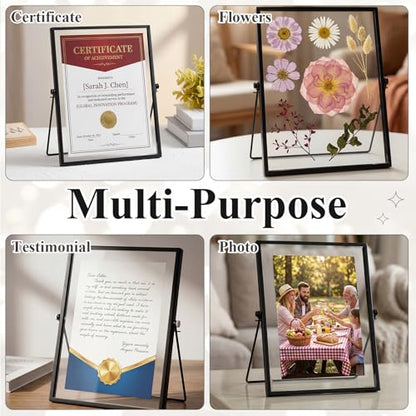 12 Pack Black Floating Photo Frame, 6 x 8 Inches Double Glass Desktop Picture Frames with Metal Stand for Pictures Photos Pressed Flowers Desk Tabletop Display - color: Black, size: 6 x 8 inches