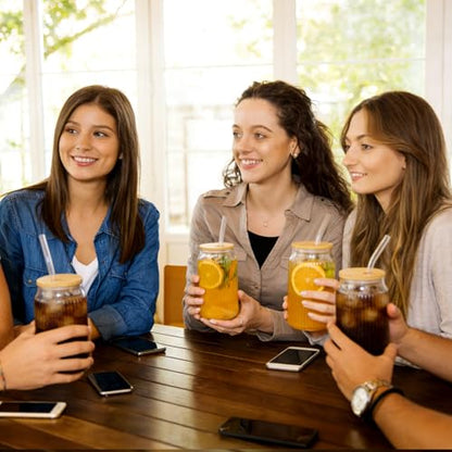 8 Pcs Fluted Glass Tumblers with Bamboo Lids and Straws 16oz Ribbed Can Drinking Glasses Beer Shaped Glasses Coffee Cups for Iced Coffee Cocktail Beer Tea Water Whiskey