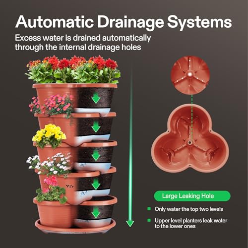 VIVOSUN 5 Tier Vertical Gardening Stackable Planter for Flowers, Brown | Planter for Flowers, Herbs, Vegetables, Brown - size: 5-Tier-Brown