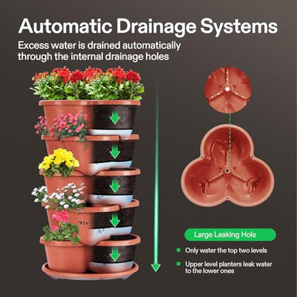 VIVOSUN 5 Tier Vertical Gardening Stackable Planter for Flowers, Brown | Planter for Flowers, Herbs, Vegetables, Brown - size: 5-Tier-Brown