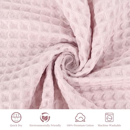 12 Piece Light Pink Waffle Bath Towel Set for Bathroom,100% Cotton Ultra Soft Bathroom Towel Set, 4 Bath Towels, 4 Hand Towels, 4 Wash Cloths, Highly Absorbent Quick Dry Shower Towels | Bathroom Towel Set, Highly Absorbent and Quick Dry, Soft Waffle Weave