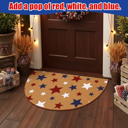 Duraaamo Independence Day Doormats Half Round 4th of July 250th Outdoor Mats Welcome Non Slip National Day Floor Mats for Front Porch Entryway Decor - style: Red Blue Stars