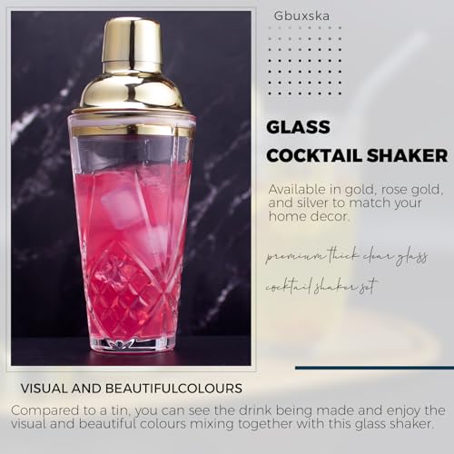 Cocktail Shaker Set - Glass Mixed Drink Shakers Cocktail Set, Martini Shaker with Strainer for Bars, Whiskey, Cocktails (Gold Set) - color: Gold Set