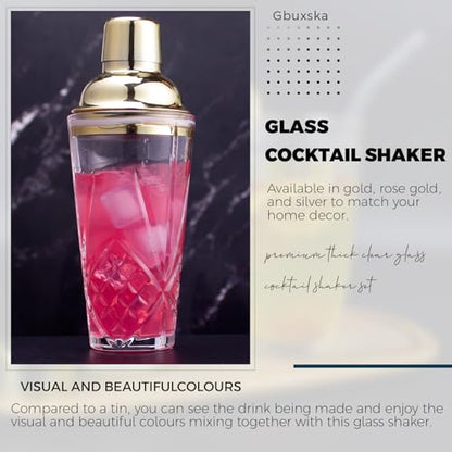 Cocktail Shaker Set - Glass Mixed Drink Shakers Cocktail Set, Martini Shaker with Strainer for Bars, Whiskey, Cocktails (Gold Set) - color: Gold Set