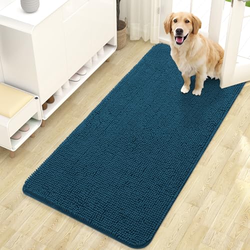 OLANLY Dog Door Mat for Muddy Paws 47x24, Super Absorbent Chenille Mud Mat | Atlantic Blue, Absorbs Moisture and Dirt, Non-Slip Machine Washable Doormat, Quick-Dry Indoor Entryway Floor Carpet for Dogs - color: Atlantic Blue, size: 47" X 24"