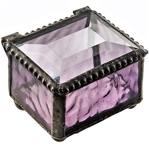 J Devlin Purple Stained Glass Ring Box Small Glass Keepsake Trinket Box | Small purple stained glass ring box for rings earrings charms tiny keepsakes and meaningful treasures - color: Purple