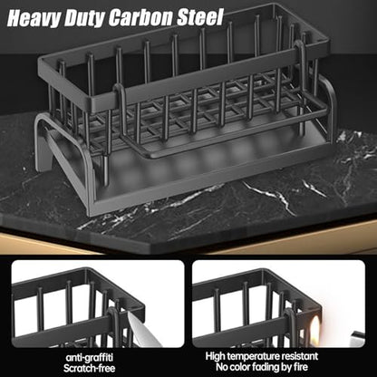 Sponge Holder for Kitchen Sink Organizer Caddy with Auto Drain Tray Plastic - color: Carbon Steel