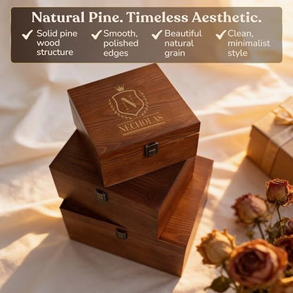 Custom Wooden Keepsake Box, Engraved Monogram Name Initial, 12 Designs | Personalized Storage Box, Photo Storage, Document Storage, Memory Box, Keepsake Storage, Wood Box With Lid