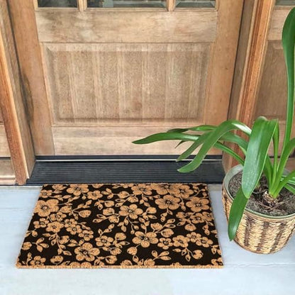 Floral Pattern Coir Doormat, 23.7x15.7 inch, Water Resistant, Durable, Machine Made, Small, Traditional Style, Spot Clean Only - color: Garden Floral Pattern