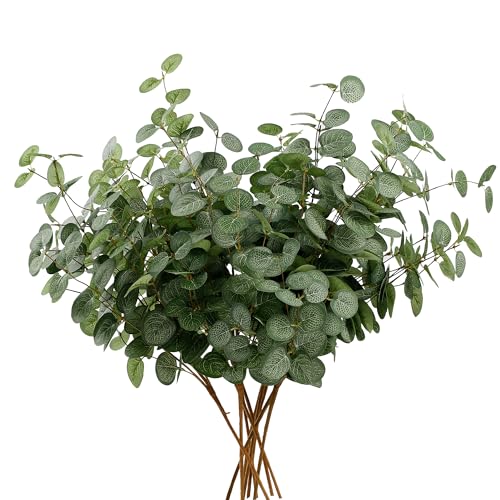 HNVNER 6 Bunches Artificial Eucalyptus Stems 24" Faux Eucalyptus Leaves Branches Silk Fake Green Foliage Artificial Plants Greenery for Flower Arrangement Home Wedding Party Decoration - color: Green